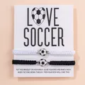 Adjustable woven soccer bracelets in black and white colors with football charms on a card - Love Football Style (Style 2) / Black & White Style