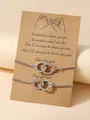 Silver handcuff charm woven bracelets set on gift card for couples or best friends - Stainless Steel Chain Style