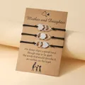 Set van drie moeder en dochter armbanden van zwart gevlochten koord met hartjes - Moeder En Dochter Thema (Hart Stijl)