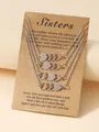 Set van vier zilveren hartkettingen voor zussen op een wenskaart van kraftpapier - 4 Hart / Zilver