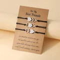 Set van drie geweven armbanden met roestvrijstalen hartje en Sisters-displaykaart - Beste Vrienden Thema (Hart Stijl)