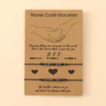 Adjustable Morse Code BFF bracelets set with glass seed beads on a gift card board - BFF Set / Grey Black