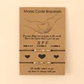 Morse code glass seed bead bracelets for BFF set on brown card with heartfelt message - BFF Set / White Gold
