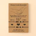 Adjustable Morse code friendship bracelets for BFF on brown kraft paper card board - BFF Set / Black and White