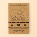 Morse code mother theme bracelet set with black and silver beads on a gift card - Grey Black