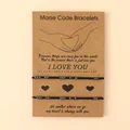 Adjustable black Morse code I Love You couple bracelet set on kraft paper card - Morse Code Style / Grey Blue
