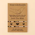 Morse Code Bracelet Set for Mom with black glass beads and silver tubes on kraft card - Black and White