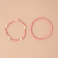 Bracelet bohème en perles roses avec breloques marguerites blanches et style trèfle - Ensemble 2 pièces marguerite rose