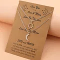 Silver-tone layered sun and moon necklace on brown gift card over peach background - Sun And Moon Style