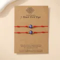 Set van twee handgemaakte geluksarmbanden met 7 knopen en boze oog aan rood koord - Rood