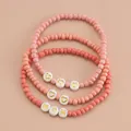 Ensemble de bracelets de perles bohème roses avec lettres MOM dorées et cœurs - Ensemble 3 pièces MOM