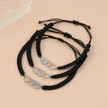 Lot de trois bracelets tressés noirs réglables avec motifs cœur et strass colorés - Strass Coloré Corde Noire (3 Cœurs)