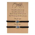 Two black woven friendship bracelets with Hamsa Hand and Evil Eye charms on gift card - Hamsa Hand Black Rope (Evil Eye-Black)