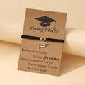 Adjustable black woven graduation bracelet with a gold rhinestone mortarboard pendant - Doctor Hat / Black Bracelet