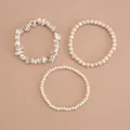 Driedelige boho-set met witte turkoois kralen en onregelmatige stenen armbanden - 3-delige armbandenset / Gevlochten armband / Wit