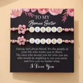 Coffret de bracelets bohèmes roses pour sœurs avec perles dorées et carte cadeau - Ensemble 2 pièces SISTER-2 avec carte