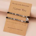 Morse code couple bracelets set with heart magnetic clasp on display card - Morse Code Heart Magnet
