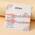 Coffret de bracelets perles roses Mama et Mini sur carte florale pour la fête des mères - Ensemble 2 pièces MAMA MINI