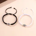 Adjustable woven soccer bracelets in black and white with football charms on a card - Hand-woven Style (Style 2) / Black & White Style