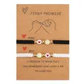Pinky promise braided couple bracelets set in black and white with luminous beads - Luminous Heart Bead Black White Rope