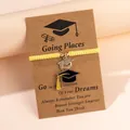 Graduation woven bracelet set with silver rhinestone and black enamel doctoral caps on card - Yellow