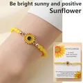 Bracelet de perles tournesol jaune avec carte inspirante et accents dorés élégants - Bracelet unique tournesol avec carte
