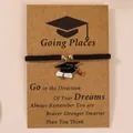 Braided graduation bracelet with doctoral cap charm on inspirational gift card - Black Cap Scroll Black Rope (Student-5)