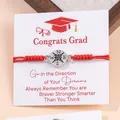 Verstelbare rode gevlochten kompasarmband met zilveren bedel op geschenkkaart - Zonder doos / Rood
