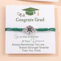 Verstelbare groene geweven kompas armband met Congrats Grad cadeaukaart verpakking - Zonder doos / Groen