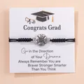 Verstelbare zwarte geweven kompasarmband met afstudeerkaart cadeau voor studenten - Zonder doos / Zwart