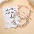 Pink and white ballet-themed beaded bracelet set with sparkling dancer charms - Ballet Dancer Theme Set (FD253286)