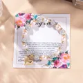 Roze en witte parelarmband met discobal kraal en hartvormige hanger op een geschenkkaart - Hart Hanger Elastische Stijl (FD2531321)