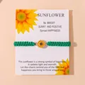 Green woven sunflower bracelet with inspirational card and yellow enamel charm - Green