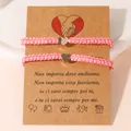 Handgemaakte roze gevlochten koordarmbandenset met gouden hartjes voor vriendschap - Roze