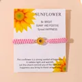 Pink woven sunflower charm bracelet with motivational quote display card - Pink