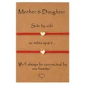 Détails des bracelets mère-fille en corde rouge avec breloques cœur doré sur carte cadeau - Bracelet Cœur Rouge (Lot de 2)