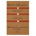 Trois bracelets cœur en cordon rouge sur carte Mère & Fille avec message d'amour - Bracelet Cordon Rouge Cœur Doré (Lot de 3)