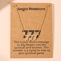 Golden Angel Number 777 necklace with white crystals on a minimalist display card - Style 777