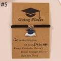 Adjustable black woven graduation bracelet with enamel mortarboard charm on quote card - Blue Doctoral Cap / Black