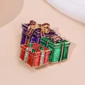 Broche de regalo de Navidad con esmalte morado y lazo rojo decorativo - Caja de Regalo de Navidad