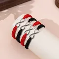 Adjustable infinity symbol braided rope bracelet set in black and red for couples - Set of 2 Pieces / Black Red