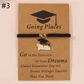 Handwoven black graduation bracelet with mortarboard and GRADUATE charm on card - Graduate Text Doctoral Cap / Black