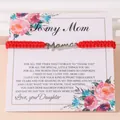 Bracelet tressé rouge avec breloque Mama en argent sur carte cadeau florale - Rouge - Étiquette Argentée