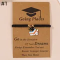 Adjustable black woven bracelet with enamel graduation cap and diploma charms - Book and Cap / Black