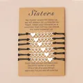 Set van 6 verstelbare armbanden met hartbedel en zwart koord op Sisters-kaart - Zussen Thema (Zes Hart Stijl)