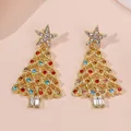 Orecchini a forma di albero di Natale dorati con strass colorati e dettaglio stella - Diamanti colorati