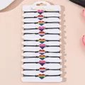 Handmade woven cord bracelet set with 12 rainbow heart charms on display cards - Rainbow Heart Style / Colorful