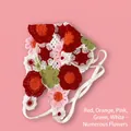 Handgefertigtes Häkel-Stirnband mit bunten Blumenmustern in Rot Orange und Grün - Einheitsgröße / Blüten - Rot