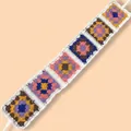 Bandeau au crochet fait main avec motifs de tournesols colorés en violet et rose - Taille unique / Plaid