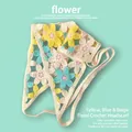 Bandana floral fait main au crochet beige avec tournesols bleus et jaunes pour femmes - Taille unique / Fleurs Jaune Bleu Rose Beige